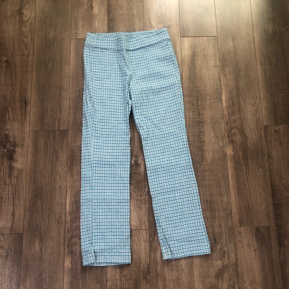 Free People Blue Plaid Straight-Leg Pants